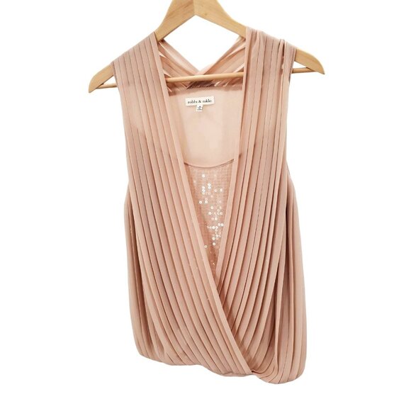 New Robbi & Nikki M Shirt Sequin Pleated Top Sleeveless Drape Blouse Sleeveless - Picture 2 of 12